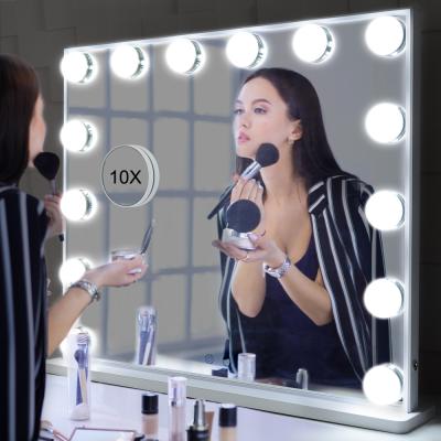 China Home Woman Decor Bedroom Cosmetic Light Lit Large LED Table Mirror Mirror Hollywood Style Makeup Dressing Table With Bulbs for sale