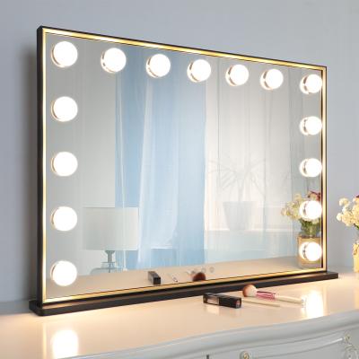 China Wholesale Lighted Vanity Vanity Mirrors Hollywood Makeup Mirror with Lights 15 Bulbs for sale