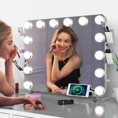 China Touch 3 Mode Light Dimmer USB Charger Hollywood Lighted Smart Vanity Mirror With Box Makeup Cosmetic Mirror for sale