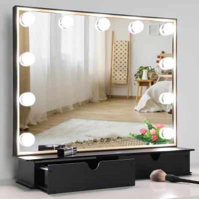 China Hollywood Lit Mirrors Makeup Mirror Finishing Touch Vanity Box Desktop Cosmetic Dressing Table Mirror With Lights Case for sale