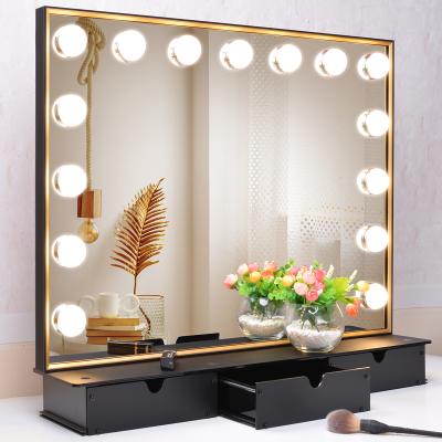 China Lighted 3 Color LED Lighted Bedroom Dressing Mirror Designs Hollywood LED Mirror for sale