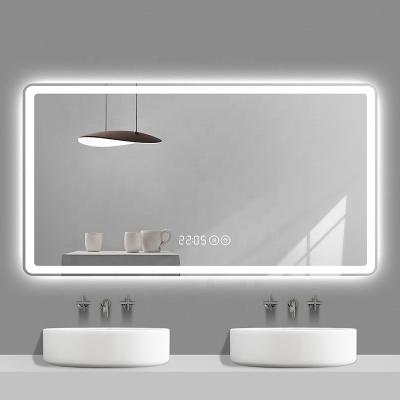 China Wireless Speaker Lighted Led Bathroom Mirror Light Temperature And Digital Clock Smart Mirror Bath for sale