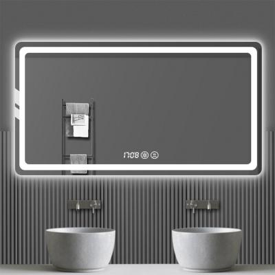 China 60*80cm Fog Light Lighted Touch Switch Temperature Led Light Bathroom Smart Mirror With Bluetooths And Digital Pendulum for sale