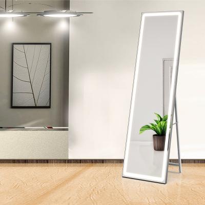 China Minimalist Floor Standing Bedroom Mirror Wall Full Length Mirror With Front Led Lights for sale