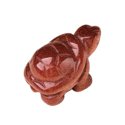 China Wholesale Globe Hand Carved Gold Sandstone Crystal Tortoise Animals Healing Stone For Home Decoration for sale