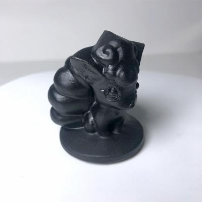 China China Cartoon Elf Obsidian Natural Hade-Carved Figurine Ornaments Healing Stone Obsidian Nine-Tailed Fox for sale