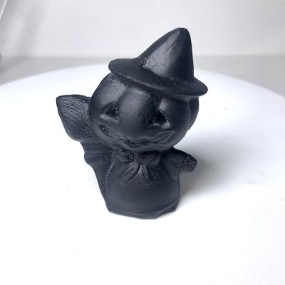 China Natural China Cartoon Figurine Healing Carved Stone Ornaments Obsidian Pumpkin Wizard For Halloween Gift for sale