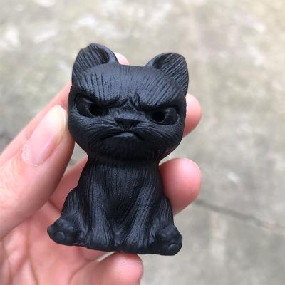 China China Cute Cartoons Natural Crystal Hade Carving Obsidian Angry Dog Figurine Ornaments For Home Decor for sale