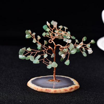 China China Natural Mineral Stone Agate Carving Aventurine Lucky Tree Stone Slice Ornaments For Office Decoration for sale