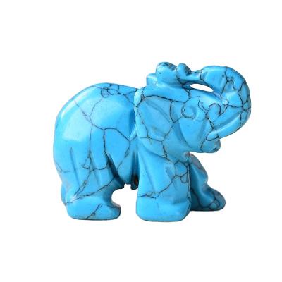 China Wholesale Globe Hand Carved Crystal Elephant Blue Turquoises Stone Natural Animals Healing Stone For Home Decor for sale