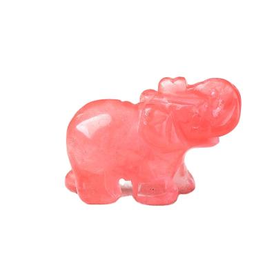 China Wholesale Globe Hand Carved Natural Crystal Elephant Watermelon Red Animals Ornaments For Figurine Gift for sale