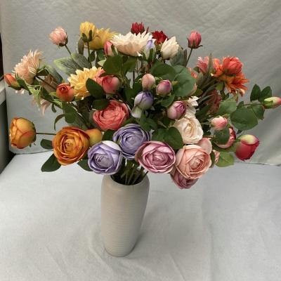 China Panel Reed Plant Party Dried Flowers Backdrop Decoration Flower Panel Artificial Silk Rose Bouquet Home Wedding Party Bouquet TONGFENG Flowers for sale