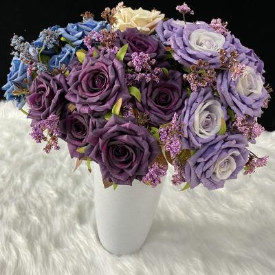 China TONGFENG Bouquet Autumn 7 Main Bouquet Wholesale Indoor Dry Rose Artificial Silk Wedding Party Decorative Flower Ornaments for sale