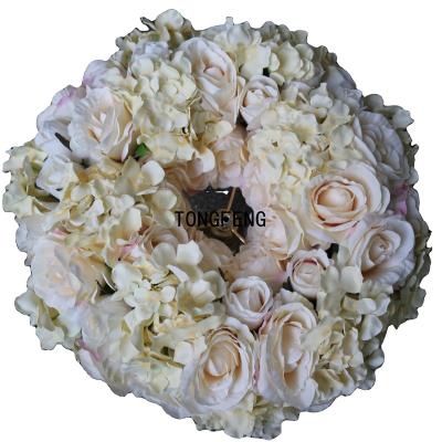 China TONGFENG 45CM Flower Head Centerpiece Wall Panel Runner Champagne Flower Wedding Party Decoration Garland Wreath Artificial Rose Table for sale