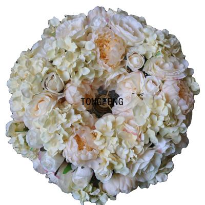 China TONGFENG 45CM Flower Head Centerpiece Wall Panel Runner Champagne Flower Wedding Party Decoration Garland Wreath Artificial Rose Table for sale