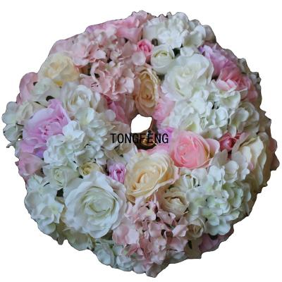 China TONGFENG Arch Wall Panel Runner Garland Wreath Artificial Rose Flower Head Wedding Party Decoration Table Runner 45CM Mixcolor for sale