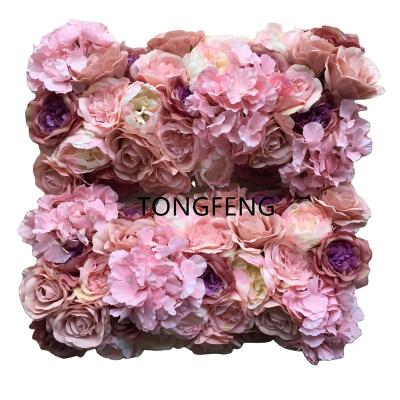 China 3D Artificial Plants Backdrop Flower Head TONGFENG Rose Flowers Garlands Panel Arch Party Flower Wall Wedding Decorative for sale