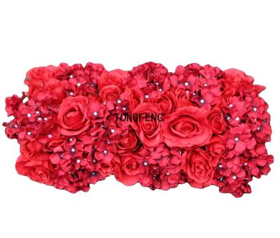 China Decorative Flowers 3D Plants Red Artificial Backdrop TONGFENG Flower Head Garlands Flowers Rows Panel Runner Arch Party Flower Wall Wedding for sale