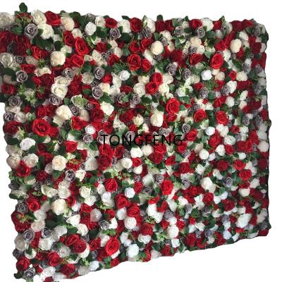 China TONGFENG Flower Panel Runner Party Flower Wall Decorative Gray Artificial Wreaths Plants 3D Backdrop Red Flower Head Wedding for sale