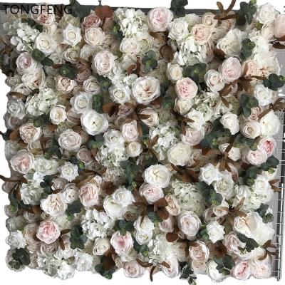 China TONGFENG Flower Head Plant Custom 4ft*8ft Pink 3D Roll Up Flower Wall Wedding Party Backdrop Decor Artificial Silk Vegetation Panel for sale