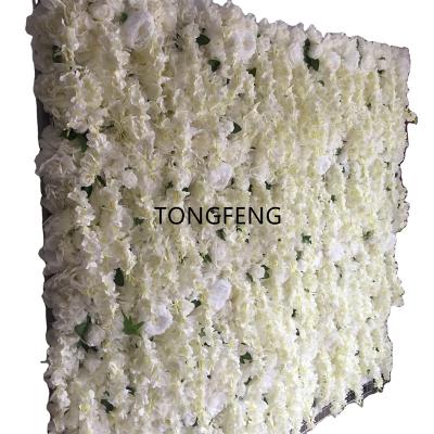 China Wholesale Custom Ivory 3D Flower Head Roll Up Wedding Decorative Rose Flower Wall Backdrop Silk Artificial Party Decoration Supplies for sale