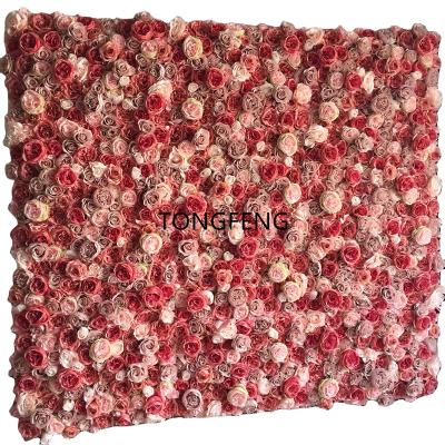 China TONGFENG 4ft*8ft Artificial Silk Rose Peony Wedding Backdrop Decoration Room Decor Pink Panel 3D Roll Up Flower Wall for sale