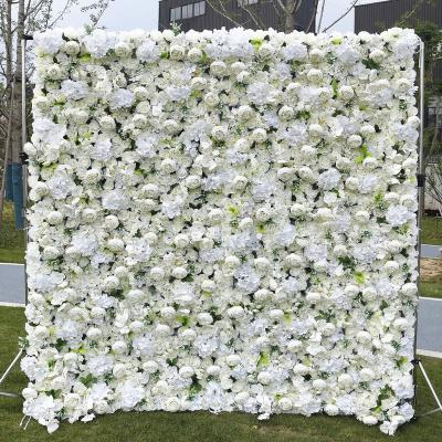 China 3d Roll Up Flower Wall TONGFENG Artificial Silk Peony Cream Rose Home Wedding Party Backdrop Decoration Dried Flower Fabric 3D Roll Up Wall for sale