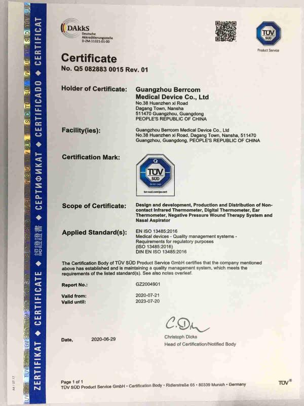 ISO13485 - Guangzhou Berrcom Medical Device Co., Ltd.