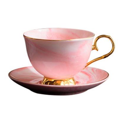 China Hot Selling Minimalist Marble Ceramic Coffee Mug Cup Saucer Tea Cup Modern Home Rose Pattern for sale