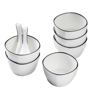 China Small Party Viable Ceramic Meal Rice Bowl Underlay Household Bone China Bowl Set Household Dishes for sale