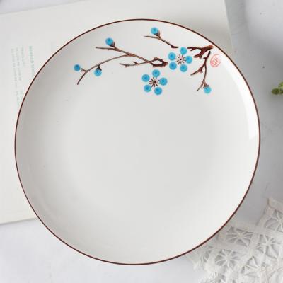 China New Viable High Quality Simple White Floral Ceramic Dinner Plate Disc Dinner Dish for sale