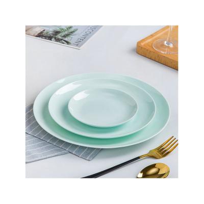 China Sustainable Celadon Dish Home Breakfast Bone China Dish 8 Inch Dish Ceramic Shallow Celadon Western Dish for sale