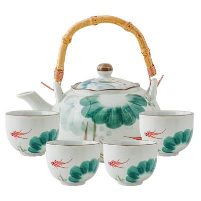 China Viable Japanese style pure hand-painted color tea set undercoat set high temperature ceramic teapot large capacity tea cup for sale