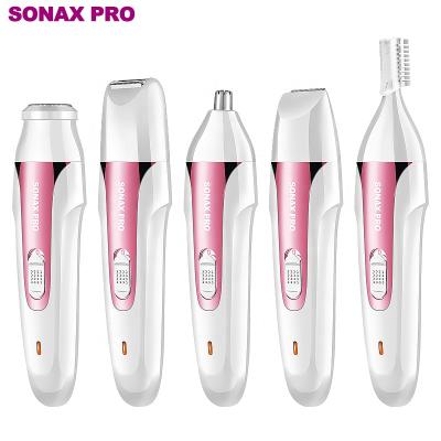 China Lady 5in1 USB Electric Professional 5in1 Facial Hair Remover Washable Epilator Base Support Washable Pink Purple Shaver for sale