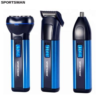 China Twin Blade Sportsman 3in1 Hair Trimmer Personal Care Kit Home Use Rechargeable Electric Blue Razor for sale