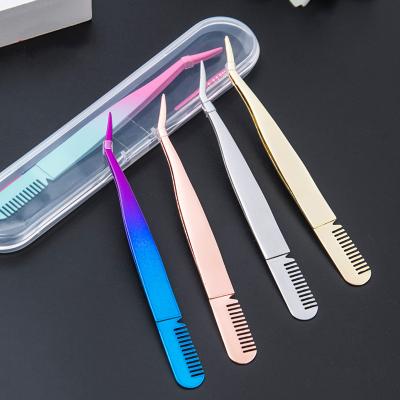 China Wholesale Custom Private Label Stainless Steel Eyebrow Applicator 90 Degree Eyelash Tweezers Volume for sale