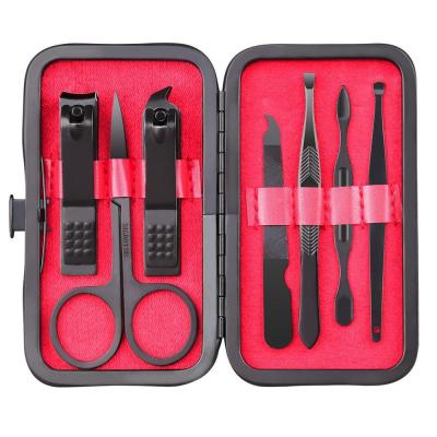 China Nail Clippers Matte Black 7pcs Manicure Set Stainless Steel Toenail Cutter Pedicure Tools For Home Use for sale