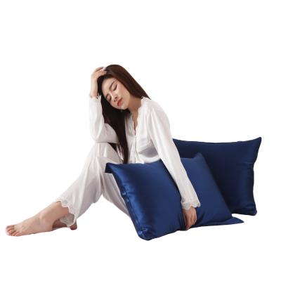 China 2021 Anti-Static Silk Pillowcase for Pure Hair and Skin Momme Silk Navy Blue 22 Both Sides Queen Pillowcase Bedding Silk for sale