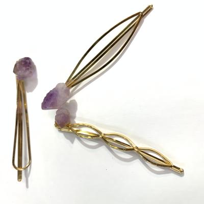 China Hot Sale China Amethyst Gravel Trinkets Irregular Gemstone Polished Natural Crystal Hairpin for sale