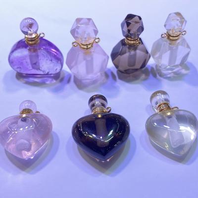 China Wholesale Healing Accessories Quartz Amethyst Heart Shape China Amethyst Luxury Crystal Perfume Bottle for sale