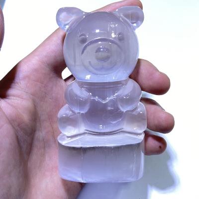 China Natural Original Quartz Craft Shape China Selenite Energy Bear Mineral Crystal Stone Healing Carving For Gift for sale