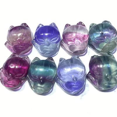 China China Wholesale Natural Fluorite Fox Small Form Lucky Gem Ornaments Crystal Carving for sale