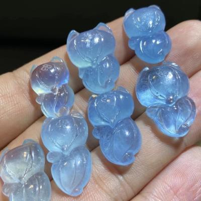 China China Natural Green Blue Stone Fox Crystal Blue Lucky Crystal Gems Carving for sale