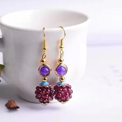 China 2021 Mateiral 2021 Luxury Natural Unique Elegant Bright Stone Red Grape Ear Drops Vintage Garnet Earing for sale