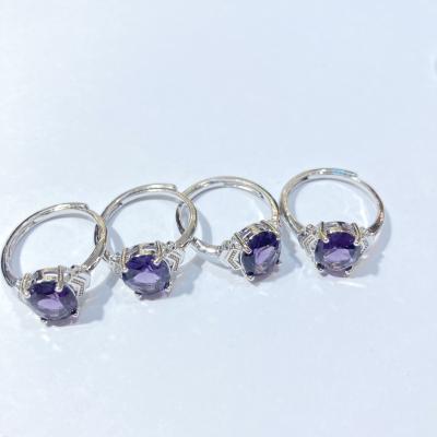 China Mateiral Amethyst Raw Diamond Angle Natural Amethyst Polished Healing Engraved Natural Crystal Stone Ring For Wedding for sale