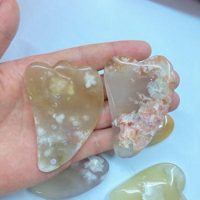 China China Cherry Blossom Agate Face Weight Loss Body Massage Tool Panel Quartz Scraping Craft Carving Crystal for sale