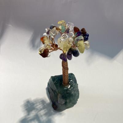 China China Auspicious Natural Fluorite Topaz Crafts Carving Colored Crystal Christmas Tree for sale