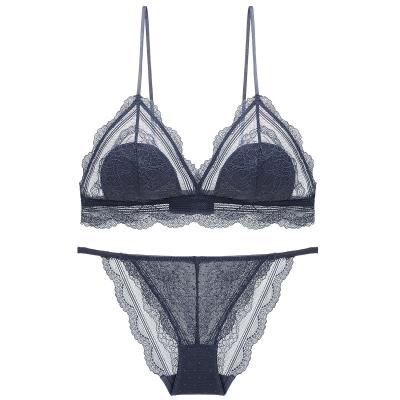 China Sporty French bra thin triangle cup girl underwear set radio lace up women's bra set for sale