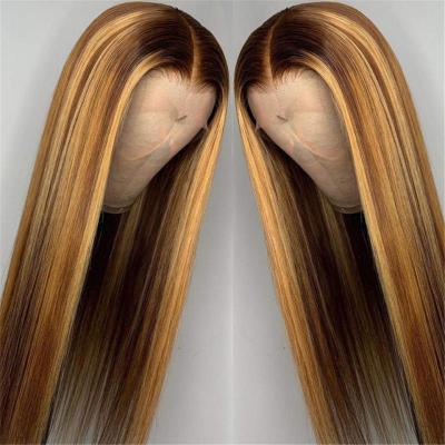 China Wholesale Cheap Hair Extension Highlight Piano Color Frontal Wigs Bone Transparent Lace Front Wig HD Virgin Brazilian Straight Hair for sale