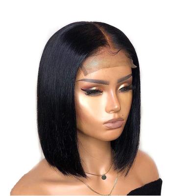 China Short Straight Bob Wig With Bang Malaysian Human Hair Bone Hair Extension Wigs 4X4 Straight Bone Lace Closure Lace Front Wigs for sale